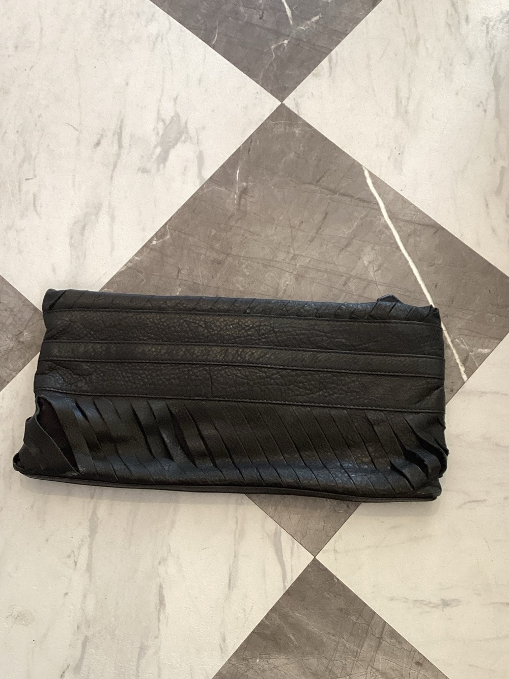 L.A.M.B. Black Leather Fold-Over Clutch with Ribbon Detail - Picture 2 of 6